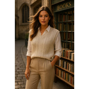 Ivy Crew Cable Knit Sweater Vest Quiet Luxury Old Money L Light Academia